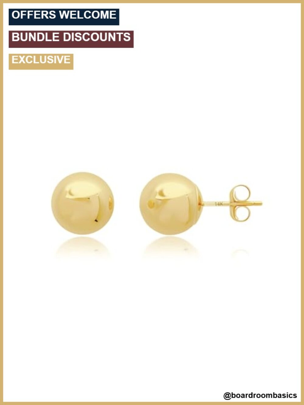 14K Yellow Gold Ball Stud Earrings for Women 6MM Button Push Back